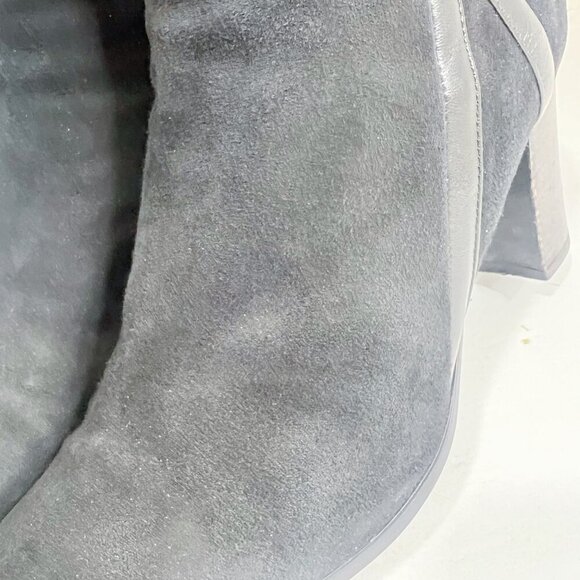 Aquatalia Italian Black Suede Heeled Booties Leather Piping Ankle Boots Size 9 - Picture 10 of 12